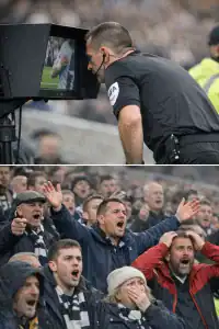 The Handball Law, an official checks a VAR monitor