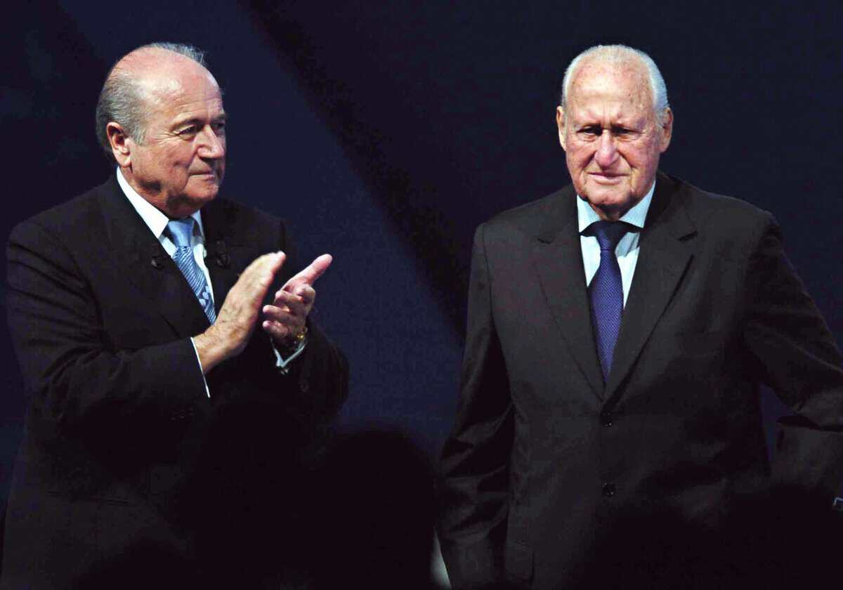João Havelange and Sepp Blatter at a FIFA event